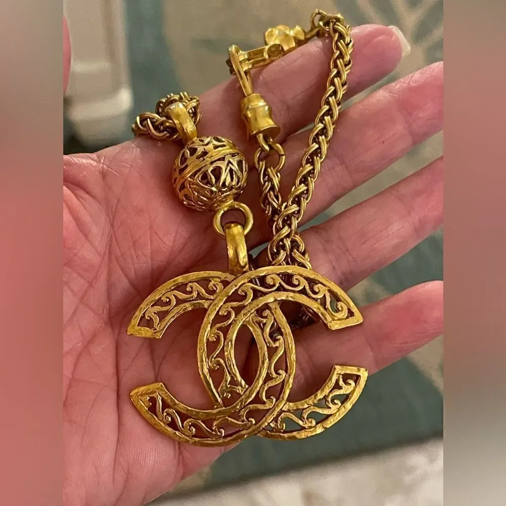 Chanel Coco Mark Necklace Vintage Pendant Gold Plated Made In France 1996